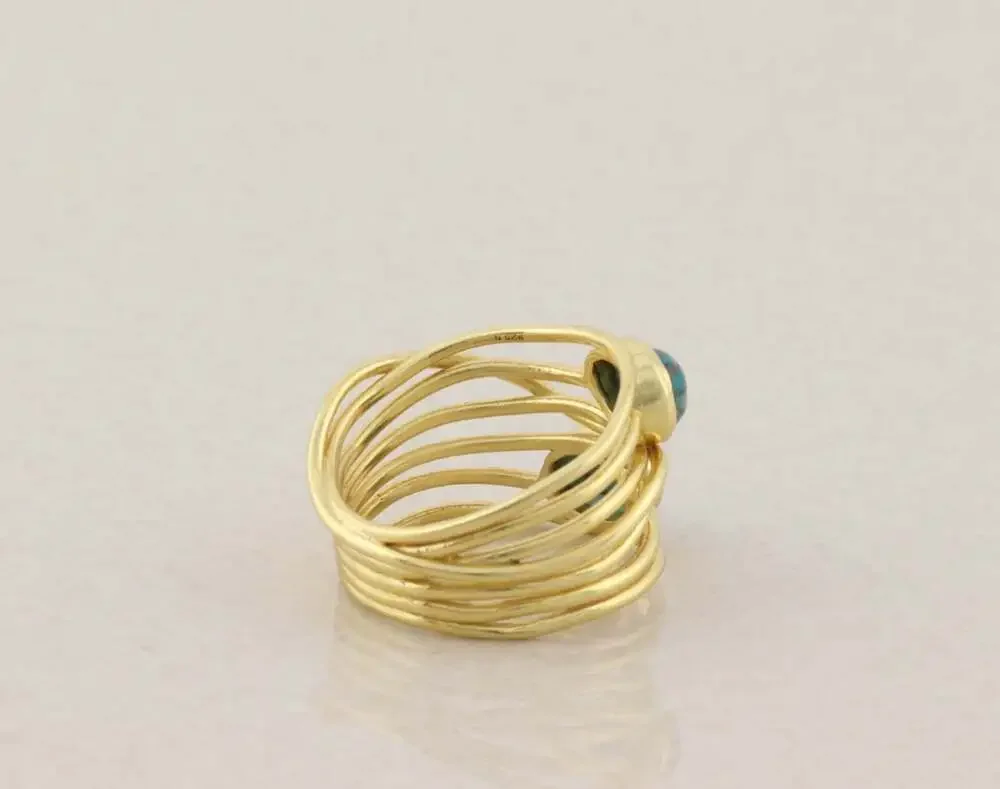18k Gold Over Sterling Silver Turquoise Ring Size 8
